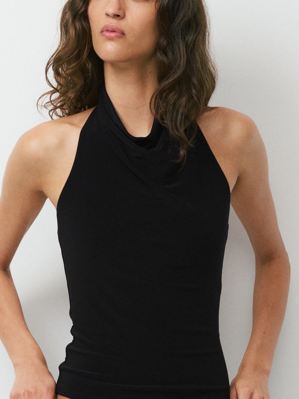 Wilfred (Aritzia) Black Halter Cowl Neck Tank Top
